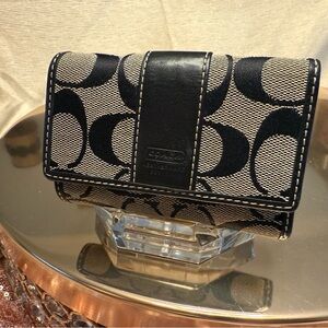 Coach Black and Beige Signature Wallet